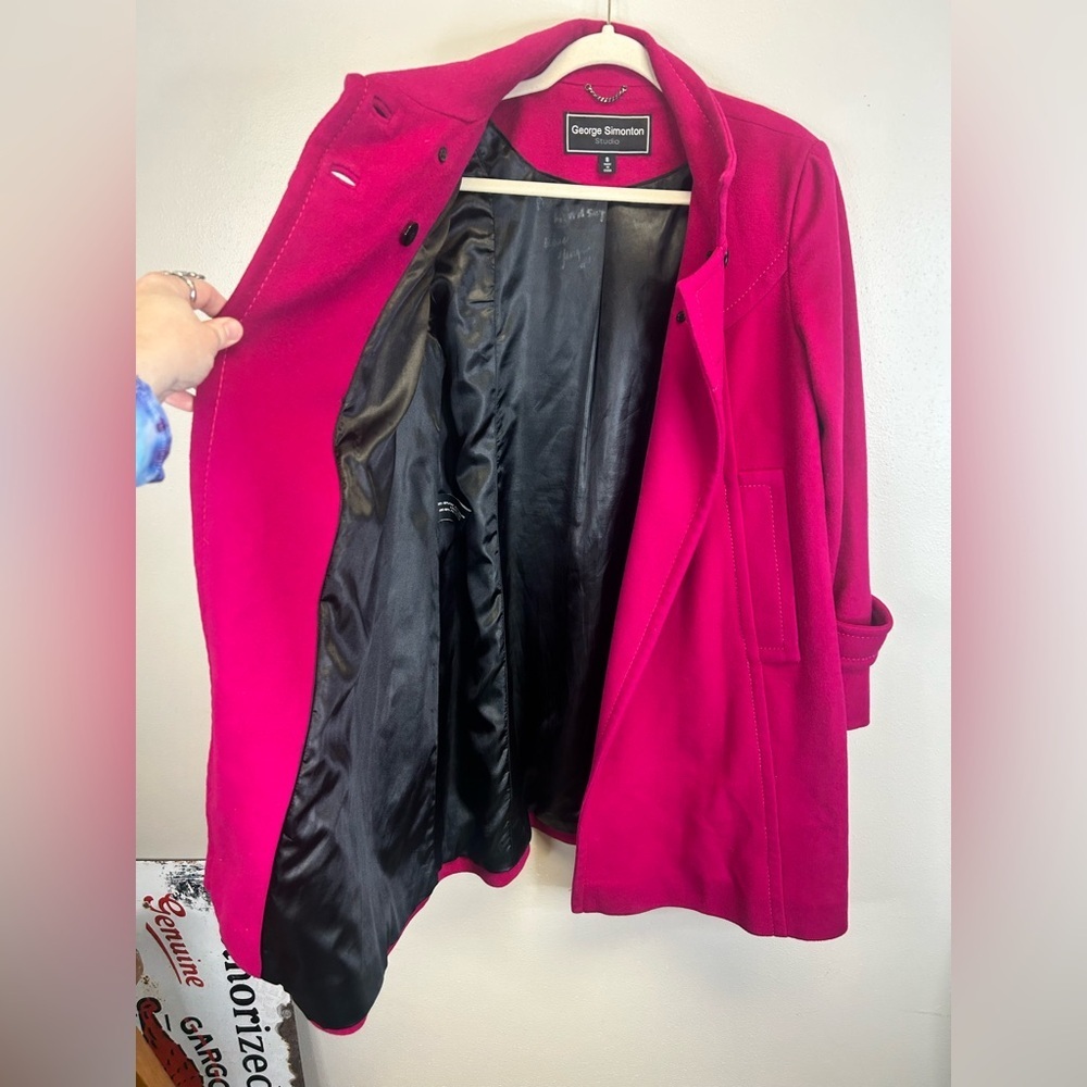 Fushia Parka Coat Fine Australian Lambswool Size 8 Fall Winter Outdoors Retro - Picture 5 of 16